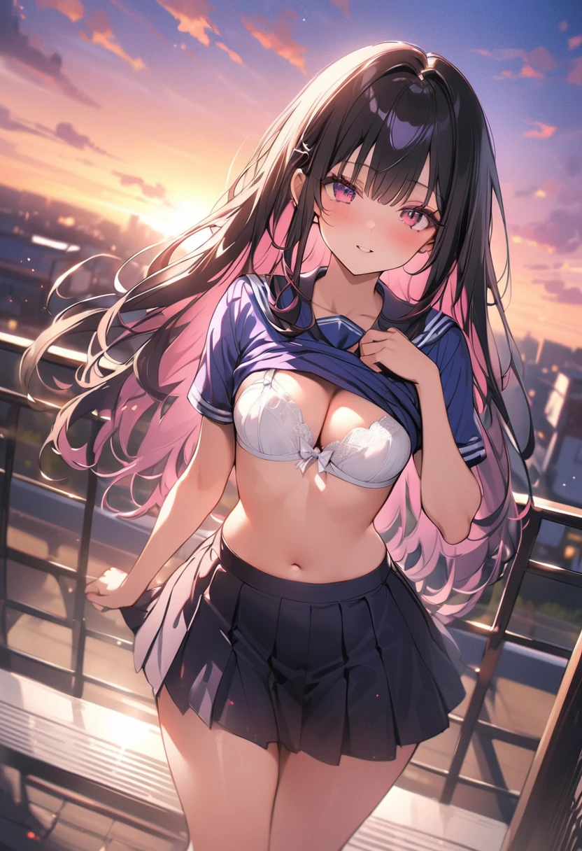 1girl, long black hair, violet eyes, wearing plain white shirt, skirt, city, absurdres, high res, ultrasharp, 8K, masterpiece, looking at viewer, steam, (lift skirt), white panty, floral lace undies, cameltoe, sexy, wind lift, see through nipples, beautiful face, sexually suggestive, wet panty, hairpin, collar on neck, full body, licking ice cream, beautiful hand gesture, collar on thigh , belly button, low angle shot