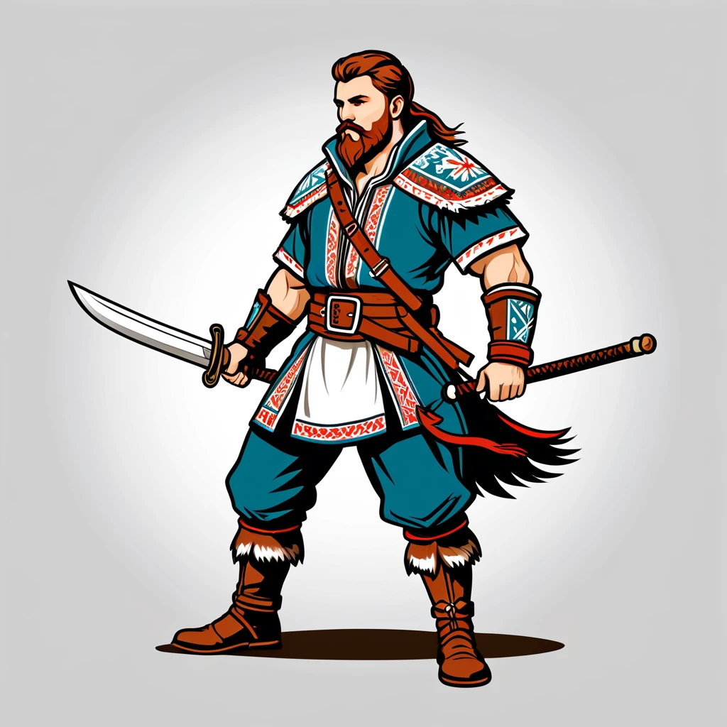 hungarian fighter in nordic folk outfit, vector graphics, strong contours
