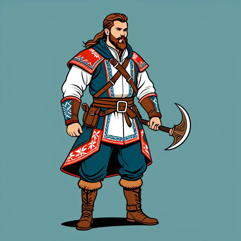 hungarian fighter in nordic folk outfit, vector graphics, strong contours
