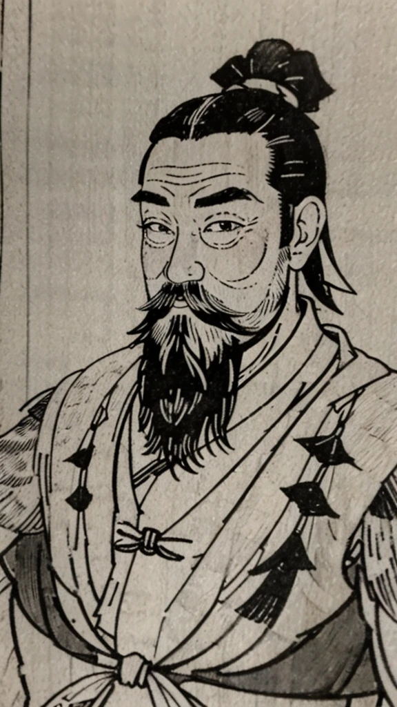 (((whole body))),((Monochrome)),(((Ink Painting))),Oriental、Men in ancient Chinese costumes、(ancient chinese hairstyle male)、As seen in the Romance of the Three Kingdoms々military commander、Highest quality、masterpiece、Ultra-high resolution、(Realistic:1.4)、Game Poster、Crisp and beautiful image quality、beard、Embroidered cloth wrapped around a bun、whole body ,(Skin of color, ),(beard):1.2), (Very detailed, bloom:1.5), (Highest quality, Concept Art, 4K), (analog:1.2), (high sharpness), (Detailed pupil:1.1), Detailed face and eyes, masterpiece, Highest quality, (Very detailed photos:1.1), 8k, (Dynamic Short Hair), (PurerosFace_v1:0.2), [:(Detailed face:1.2):0.2], sharp, Shadow, 