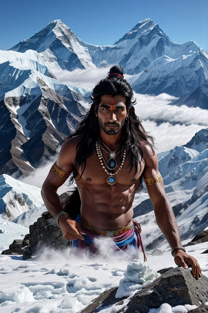 Generate photo of lord shiva living on mount everest