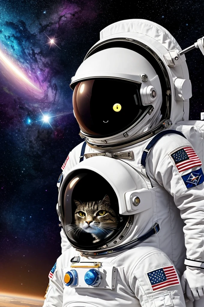 Draw a space cat in an astronaut suit who is smoking a Vape in a cute cartoon style.
