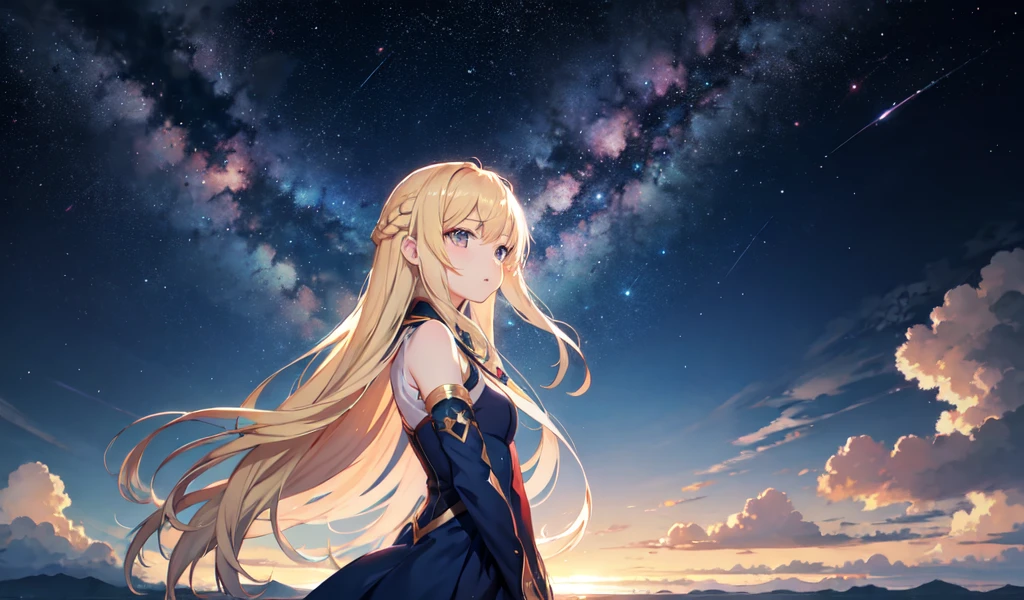 空のstarを眺めるアニメの女の子, The girl stares into space, Space Hair Anime Girl, girl in space, star(empty) star空_empty, With the Milky Way in the background, star空の空間で, near a galaxy, Anime Art Wallpapers 8K, 背景の流れstar, 空のstar, Anime Rapunzel Girl, Space Sky