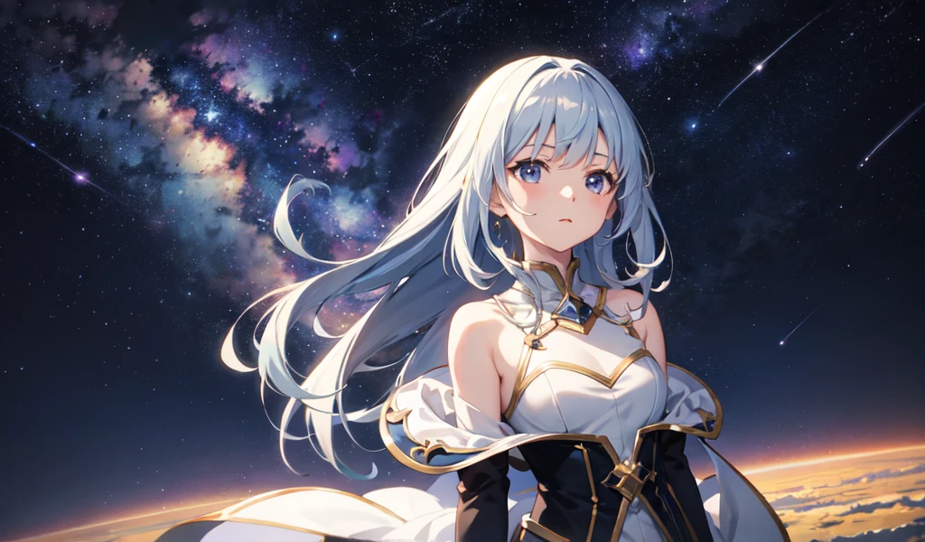 空のstarを眺めるアニメの女の子, The girl stares into space, Space Hair Anime Girl, girl in space, star(empty) star空_empty, With the Milky Way in the background, star空の空間で, near a galaxy, Anime Art Wallpapers 8K, 背景の流れstar, 空のstar, Anime Rapunzel Girl, Space Sky