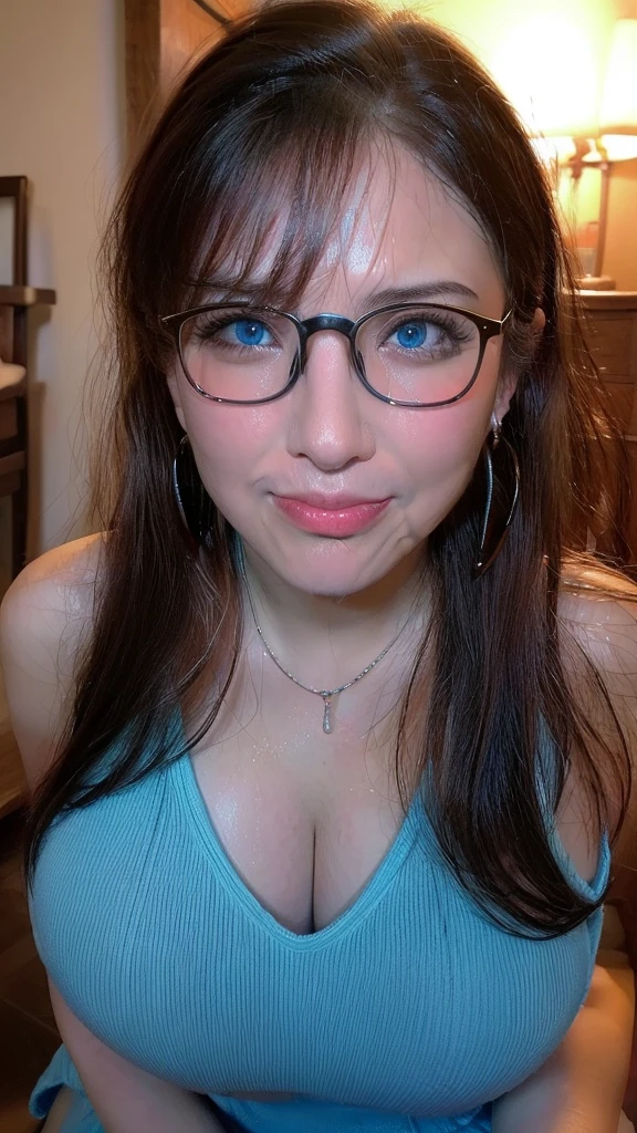 (((ルーシー・ピンダーに似たソロmature woman))), (((brown hair))), (((ponytail))), big breast, (((wide hips))), (((aqua blue eyes))), (wearing delicate big hoop round earring), (wearing Collar pet necklace), eyelash, ,(((wearing a thin glasses))), lip whole, blushing lewd face, cleavage, street, blush, [Janet], [Alice], "Beautiful adult face" , 30 years old , mature woman , adult, gigantic breast:1.5, ((((gigantic breast)))), 1girl, (big breasts, attractive body :1.2), abs :1.1, (braless:1.3), ((wearing black hot summer dress)), (((dress))),  gigantic breast:10.0, (hair wet from white thick liquid, wet body :1.2), ultra-detailed face, detailed lips, detailed eyes, double eyelid, smile, lewd face, detailed street background, face facial cum, facial sperm, driping sperm from mouth, one eyes covered cum, centerpoint, point of view, look at the view, on crowd street, Alley, at night, natural lighting, tongue out, ahegao, cum sperm dripping from mouth, gigantic breast:1:5, showing slim waist:1.5, beautiful legs, wearing high heels, hands on back, 