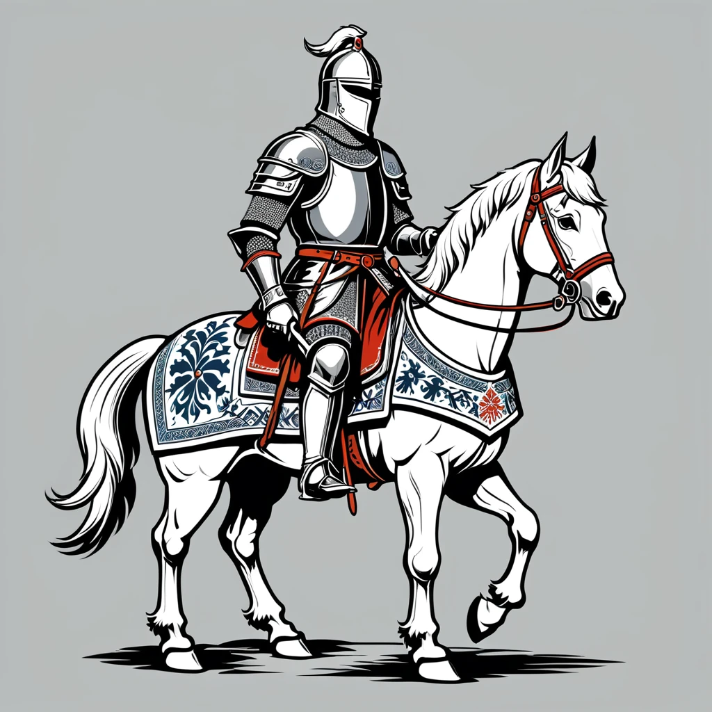 hungarian knight in nordic folk outfit, vector graphics, strong contours

