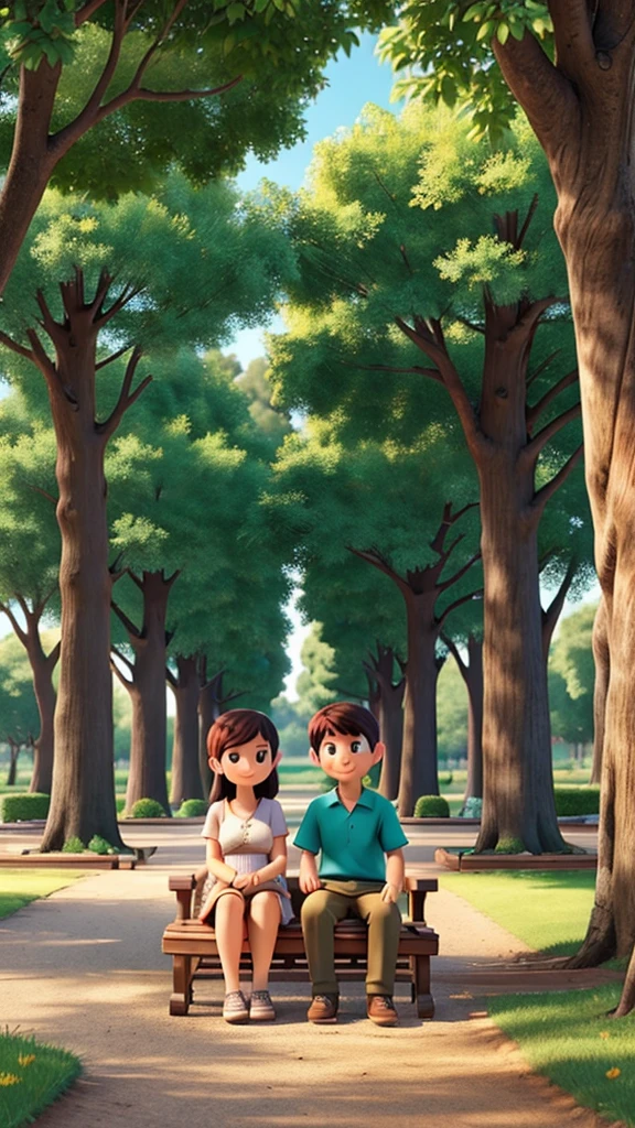 A couple seat in a beautiful park.