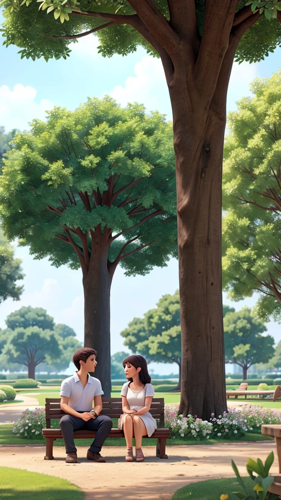 A couple seat in a beautiful park. 