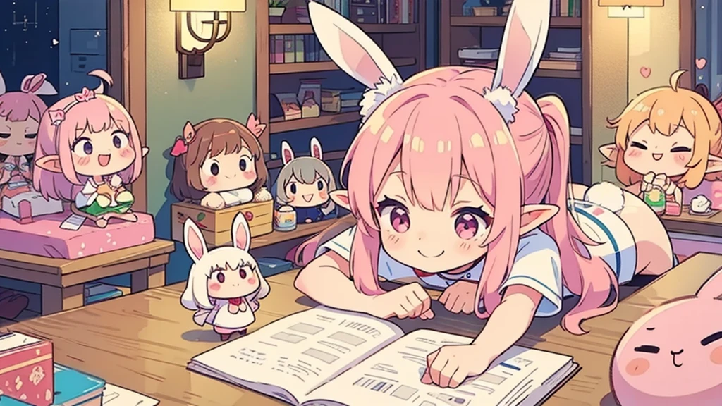 Bunny ears、Chibi Girl Elf、Pink pop room、 smile