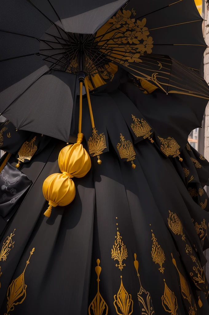 a close up of a yellow umbrella in a group of black guarda-chuvas, Preto e amarelo colors, Preto e amarelo, amarelo e preto, surreal Preto e amarelo, Preto e amarelo color scheme, amarelo e preto color scheme, guarda-chuvas, amarelos e pretos, amarelo e carvão, a loucura do mono-amarelo, people with guarda-chuvas, foto vencedora do concurso unsplash, cores contrastantes