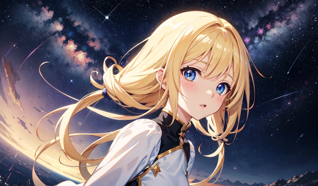 空のstarを眺めるアニメの女の子, The girl stares into space, Space Hair Anime Girl, girl in space, star(empty) star空_empty, With the Milky Way in the background, star空の空間で, near a galaxy, Anime Art Wallpapers 8K, 背景の流れstar, 空のstar, Anime Rapunzel Girl, Space Sky,Model pose