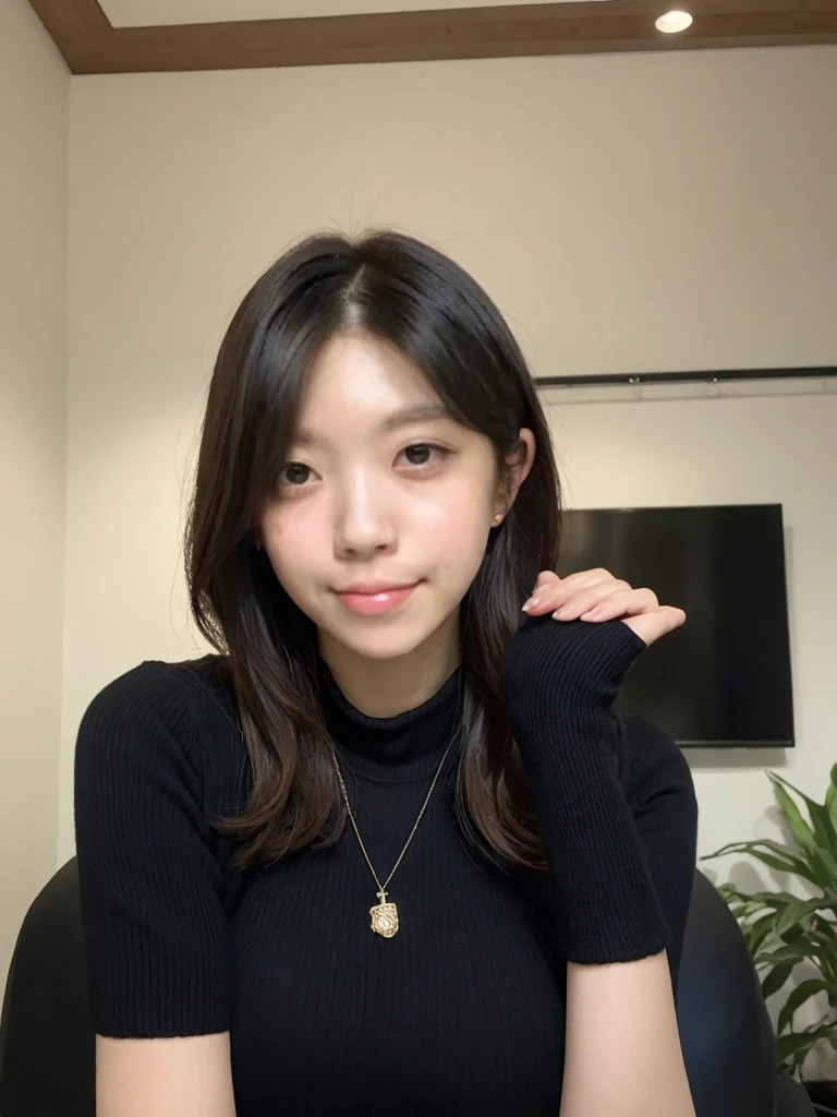 A Korean girl with brown hair.