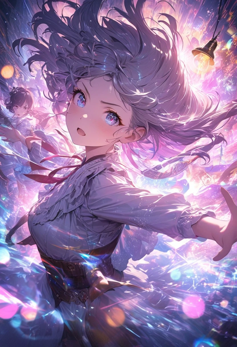 (Highest quality,High resolution:1.2), Vivid light trails drawn with penlights, Light bulb capture function, Artists who draw the trails of light, Vibrant colors, Bokeh, Detailed depiction of light trails, Artistic Expression, Professional, Dynamic pose, Energetic expression, Colorful background, Intense emotions, Charming exchange, Precise movement, Compelling storytelling, Realistic depiction of light and shadow, Vibrant atmosphere, A wonderful composition, Amazing visuals, Intriguing story, Immersive Experience