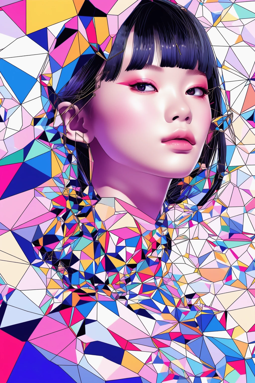teamLab Style - Artwork、Geometric pattern、Masterpiece、Ultra high definition、Golden Ratio、Beautiful girl、Beautiful Face