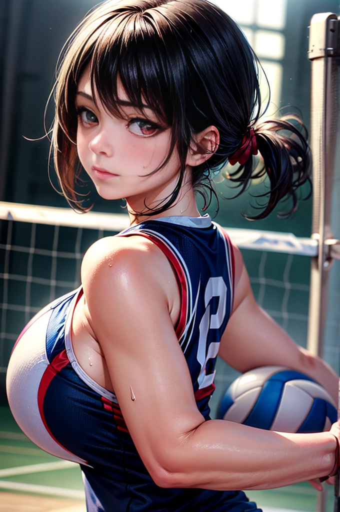 Ultra High Quality, The ultra -The high-definition, Ultra high definition, Ultra High Resolution, Transcendent beautiful girl with a see-through bath towel wrapped around her body, Two large bulges are lined up at the top of the fuselage, Basketball court, basketball, dribbling, Powerful scenes like a movie, Serious face, full of sweat, Wet,