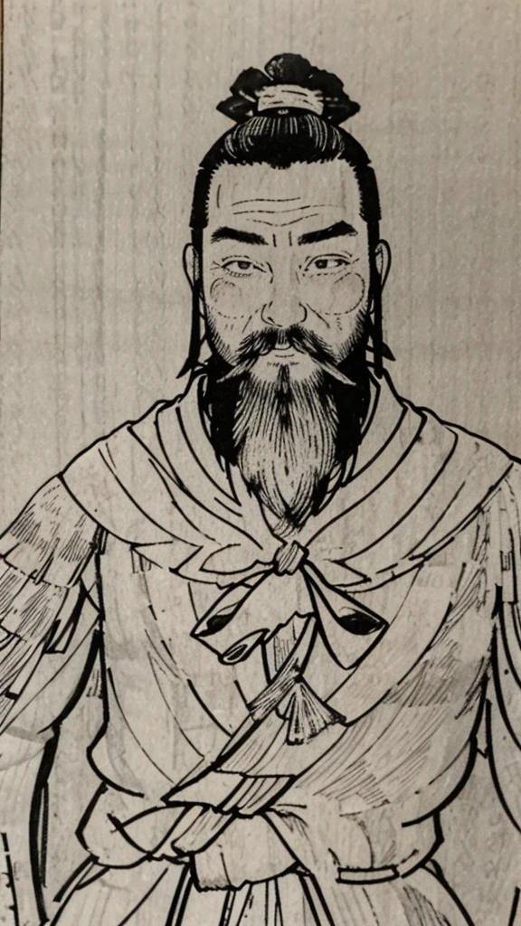 (((whole body))),((Monochrome)),(((Ink Painting))),Oriental、Men in ancient Chinese costumes、(ancient chinese hairstyle male)、As seen in the Romance of the Three Kingdoms々military commander、Highest quality、masterpiece、Ultra-high resolution、(Realistic:1.4)、Game Poster、Crisp and beautiful image quality、beard、Embroidered cloth wrapped around a bun、whole body ,(Skin of color, ),(beard):1.2), (Very detailed, bloom:1.5), (Highest quality, Concept Art, 4K), (analog:1.2), (high sharpness), (Detailed pupil:1.1), Detailed face and eyes, masterpiece, Highest quality, (Very detailed photos:1.1), 8k, (Dynamic Short Hair), (PurerosFace_v1:0.2), [:(Detailed face:1.2):0.2], sharp, Shadow, 