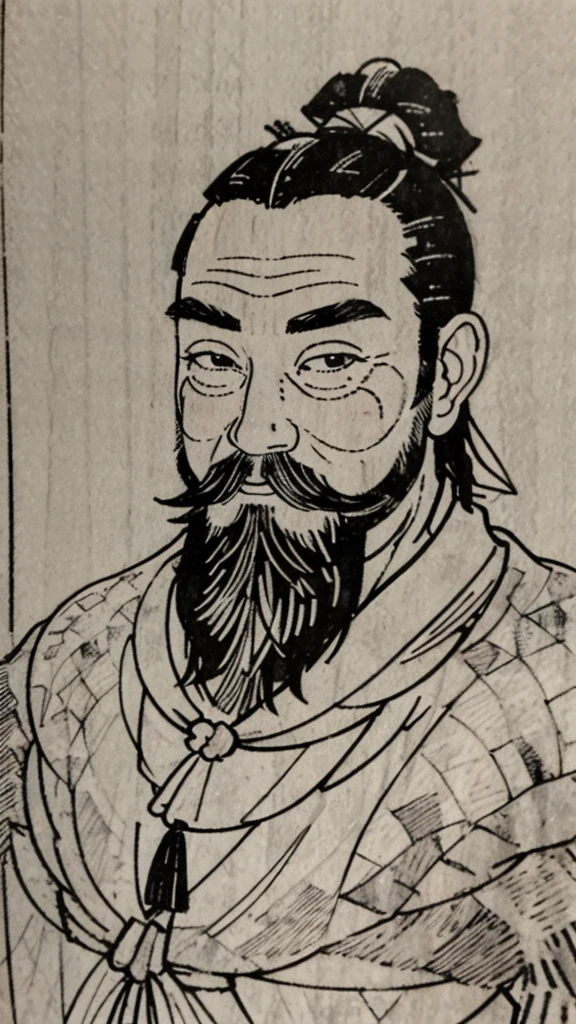 (((whole body))),((Monochrome)),(((Ink Painting))),Oriental、Men in ancient Chinese costumes、(ancient chinese hairstyle male)、As seen in the Romance of the Three Kingdoms々military commander、Highest quality、masterpiece、Ultra-high resolution、(Realistic:1.4)、Game Poster、Crisp and beautiful image quality、beard、Embroidered cloth wrapped around a bun、whole body ,(Skin of color, ),(beard):1.2), (Very detailed, bloom:1.5), (Highest quality, Concept Art, 4K), (analog:1.2), (high sharpness), (Detailed pupil:1.1), Detailed face and eyes, masterpiece, Highest quality, (Very detailed photos:1.1), 8k, (Dynamic Short Hair), (PurerosFace_v1:0.2), [:(Detailed face:1.2):0.2], sharp, Shadow, 