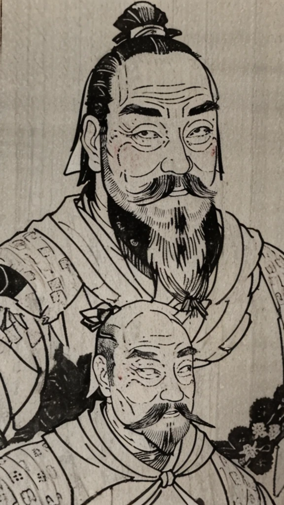 (((whole body))),((Monochrome)),(((Ink Painting))),Oriental、Men in ancient Chinese costumes、(ancient chinese hairstyle male)、As seen in the Romance of the Three Kingdoms々military commander、Highest quality、masterpiece、Ultra-high resolution、(Realistic:1.4)、Game Poster、Crisp and beautiful image quality、beard、Embroidered cloth wrapped around a bun、whole body ,(Skin of color, ),(beard):1.2), (Very detailed, bloom:1.5), (Highest quality, Concept Art, 4K), (analog:1.2), (high sharpness), (Detailed pupil:1.1), Detailed face and eyes, masterpiece, Highest quality, (Very detailed photos:1.1), 8k, (Dynamic Short Hair), (PurerosFace_v1:0.2), [:(Detailed face:1.2):0.2], sharp, Shadow, 