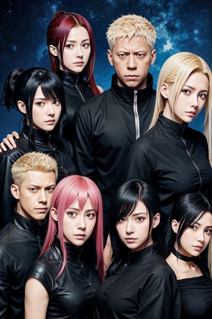 A group profile picture containing 4 girls and 5 boys relating to jujutsu kaisen anime