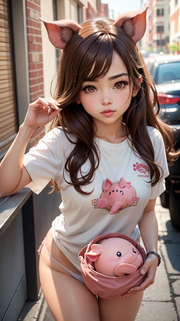 with brown hair and brown eyes has pig nose and pig ears