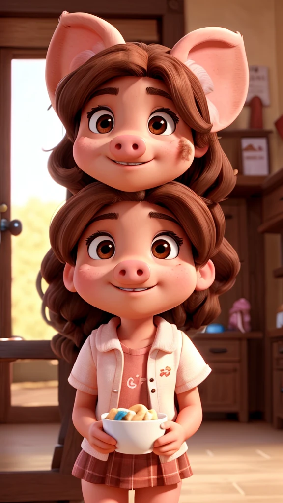 with brown hair and brown eyes has pig nose and pig ears