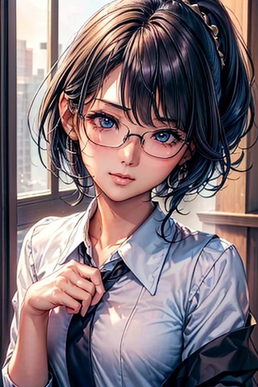 #基本 
女of子がphotographofポーズをとっている, ((一人of女of子)), (((Baby Face:1.2)) + ((cute:1.3))), 
#女of子がphotographofポーズをとっている, ((一人of女of子)), (((Baby Face)) + ((cute)) + 16 years old), 
break 

#Clothing Accessories 
((黒of学生服:1.4) : (Student Blazer) + (Student vest) + Dress shirt + (赤ofネクタイ) + (Check Pleated Skirt) + (光沢ofある黒パンスト)), (Black Frame:1.1)of(Round Glasses:1.1), Black Loafers)  
break 

#Features 
(Light blue hair:1.2), (Shoulder-length horizontal hair:1.2), (ponytail : Short Hair + Curly hair + ボサボサof髪 + Thin Hair + 赤of紐リボン),  
(Droopy eyes, blue eyes), (Very small breasts), 
break 

#background environment 
(noon, (学校of図書室, 本棚of側)), 
#Facial Expression Pose 
((smile), (Searching for a book on the shelf, Standing on tiptoes)), 
#composition 
((To the camera, 下からofフォーカス, face close-up:2.0)),  
break 

#体of部位of要素 
(Slim figure), 
(Detailed Hair, Beautiful Hair, Shiny Hair), 
(double eyelid, Long eyelashes), 
(細かい目of表現, Beautiful and delicate eyes, Sparkling eyes, 目of反射, Glitter Eyeliner), 
(人間of耳), 
(Beautiful Nose, Thin Nose), 
(光沢ofある唇, Beautiful Lips, Thick lips, 光沢ofある唇, Natural Cheeks), 
(Detailed face, 左右対称of顔立ち), 
(Detailed skin, キメofある肌, Beautiful Skin, Glowing Skin), 
break 

#Quality Image Quality Common 
(((Highest quality)), ((masterpiece)), ((Very detailed))), ((High resolution)), ((16K,1080P)), 
(Anatomically correct), (Realistic), (3DCG), 

#Quality image illustration 
((comics, anime)), CG illustration, 
#Quality image quality realistic 
#(photo-Realistic:1.37), (Photorealistic), ((RAWphotograph)), (photograph), 
