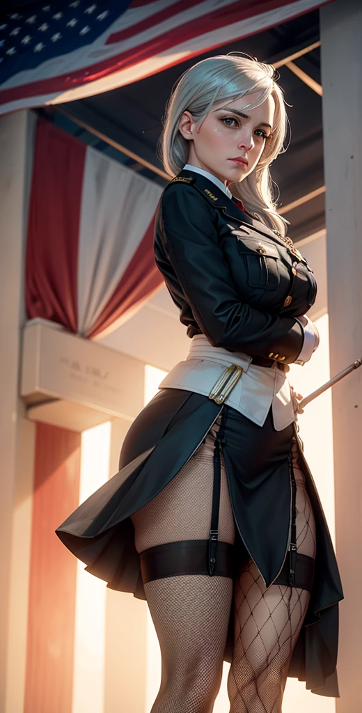 whaite hair,femele,military officer,beret,black facemask,blacksilk,Long boots,tmasterpiece,Superskirt,Super-short top,very Bigger breasts,Exquisite,Highest image quality,The cheeks are reddish,Sexual expression,very Bigger breasts,delicated face,Elongated white legs,exhibitionism,pubes,seminude,facing to audience