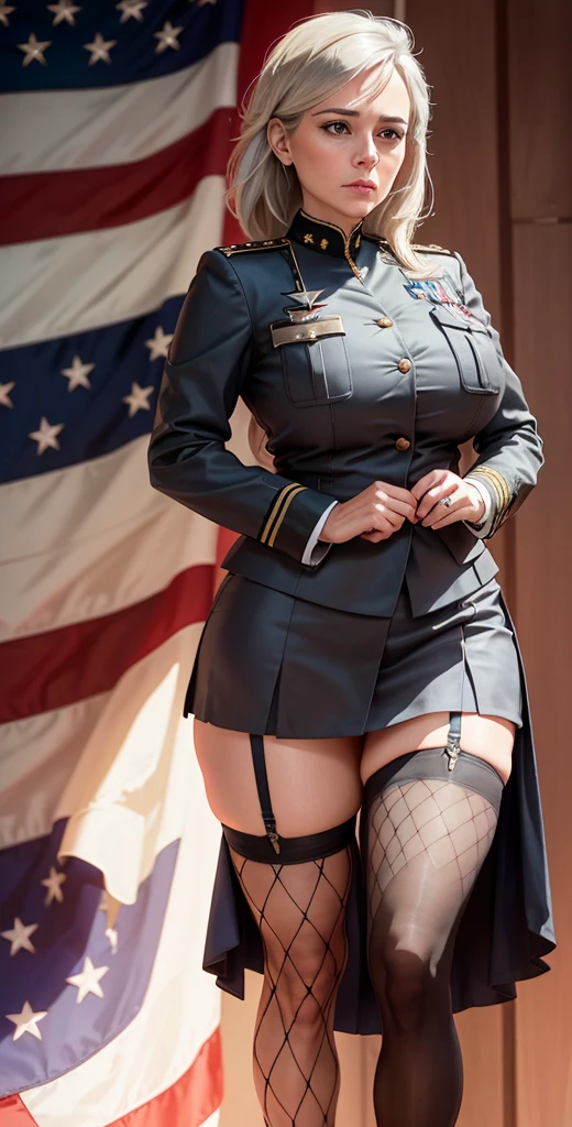 USA military , full body she is waiting to make love to you, , European woman, military uniform, tight top, huge breasts, blond and long and straight hair, blue eyes 