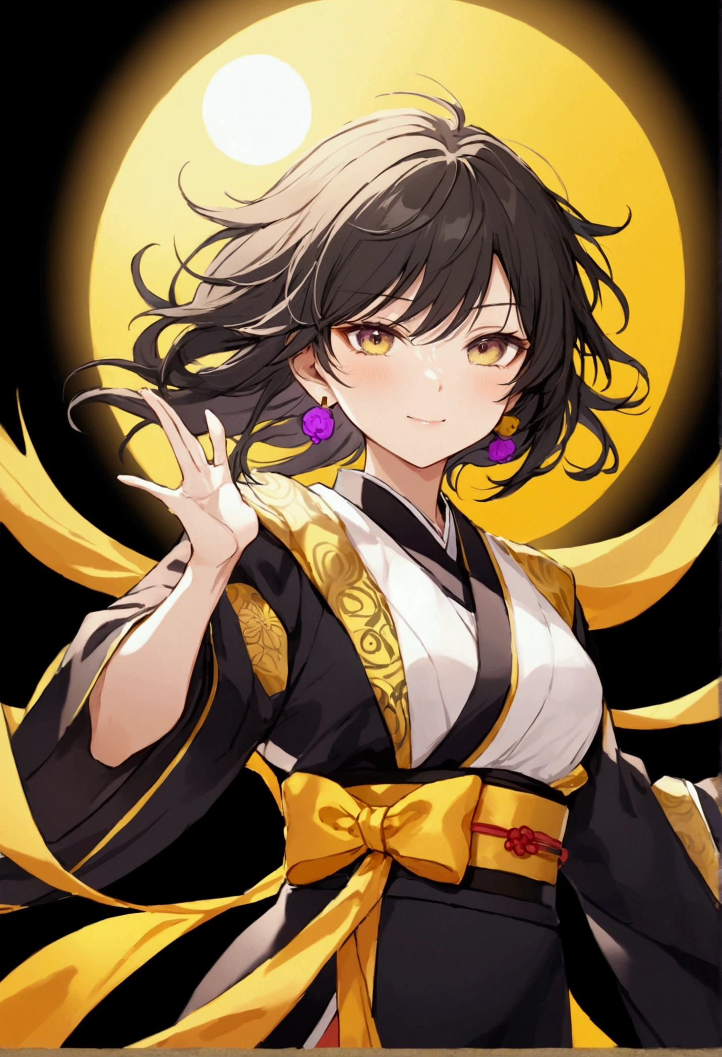 woman,Auspicious days,Background yellow,sun,Black Hair