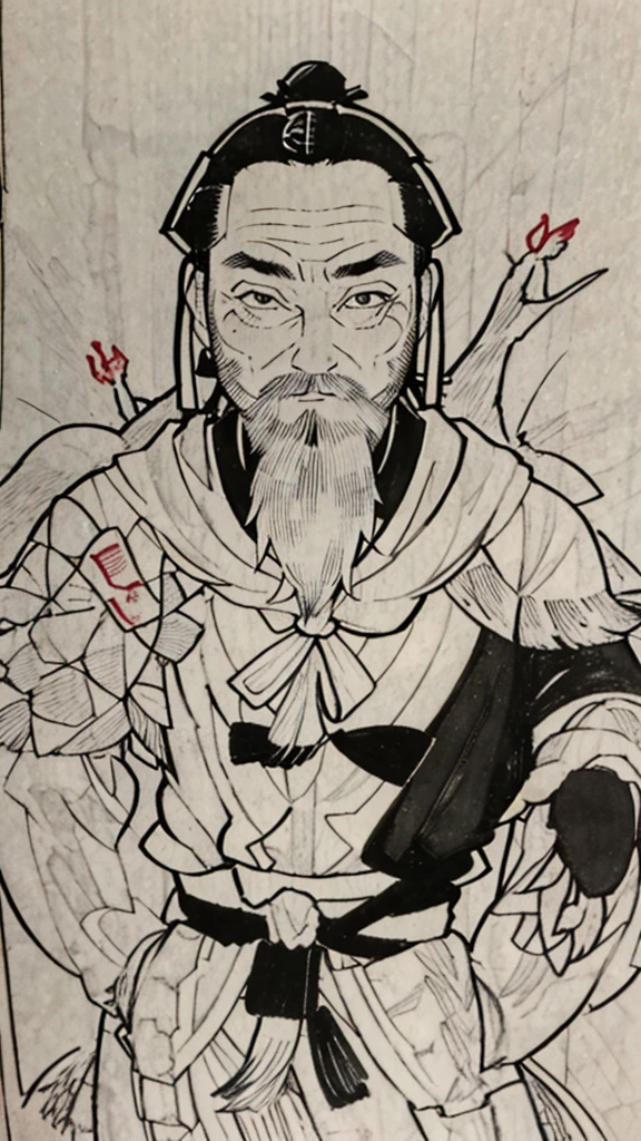 (((whole body))),((Monochrome)),(((Ink Painting))),Oriental、Young man、Men in ancient Chinese costumes、(ancient chinese hairstyle male)、As seen in the Romance of the Three Kingdoms々military commander、Highest quality、masterpiece、Ultra-high resolution、(Realistic:1.4)、Game Poster、Crisp and beautiful image quality、Beard、Embroidered cloth wrapped around a bun、whole body ,(Skin of color, ),(あごBeard):1.2), (Very detailed, bloom:1.5), (Highest quality, Concept Art, 4K), (analog:1.2), (high sharpness), (Detailed pupil:1.1), Detailed face and eyes, masterpiece, Highest quality, (Very detailed photos:1.1), 8k, (Dynamic Short Hair), (PurerosFace_v1:0.2), [:(Detailed face:1.2):0.2], sharp, Shadow, 