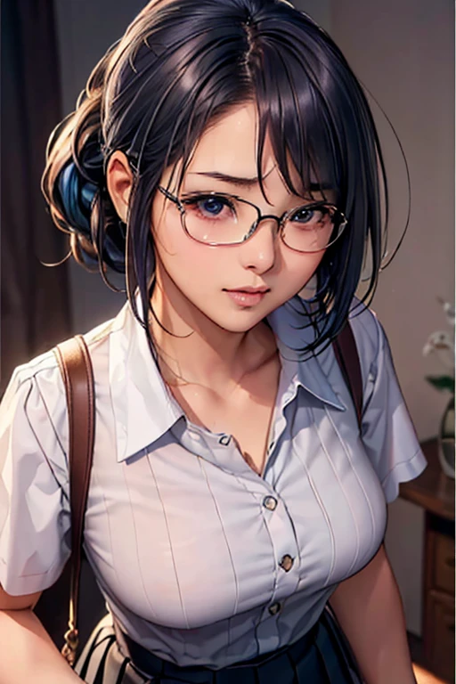 #基本
女of子がphotographofポーズをとっている, ((一人of女of子)), (((Baby Face:1.2)) + ((cute:1.3))),
#女of子がphotographofポーズをとっている, ((一人of女of子)), (((Baby Face)) + ((cute)) + 16 years old),
break
#Clothing Accessories
((黒of学生服:1.4) : (Student Blazer) + (Student vest) + Dress shirt + (赤ofネクタイ) + (Check Pleated Skirt) + (光沢ofある黒パンスト)), (Black Frame:1.1)of(Round Glasses:1.1), Black Loafers)
break
#Features
(Light blue hair:1.2), (Shoulder-length horizontal hair:1.2), (ponytail : Short Hair + Curly hair + ボサボサof髪 + Thin Hair + 赤of紐リボン),
(Droopy eyes, blue eyes), (Very small breasts),
break
#background environment
(noon, (学校of図書室, 本棚of側)),
#Facial Expression Pose
((smile), (Searching for a book on the shelf, Standing on tiptoes)),
#composition
((To the camera, 下からofフォーカス, face close-up:2.0)),
break
#体of部位of要素
(Slim figure),
(Detailed Hair, Beautiful Hair, Shiny Hair),
(double eyelid, Long eyelashes),
(細かい目of表現, Beautiful and delicate eyes, Sparkling eyes, 目of反射, Glitter Eyeliner),
(人間of耳),
(Beautiful Nose, Thin Nose),
(光沢ofある唇, Beautiful Lips, Thick lips, 光沢ofある唇, Natural Cheeks),
(Detailed face, 左右対称of顔立ち),
(Detailed skin, キメofある肌, Beautiful Skin, Glowing Skin),
break
#Quality Image Quality Common
(((Highest quality)), ((masterpiece)), ((Very detailed))), ((High resolution)), ((16K,1080P)),
(Anatomically correct), (Realistic), (3DCG),
#Quality image illustration
((comics, anime)), CG illustration,
#Quality image quality realistic
#(photo-Realistic:1.37), (Photorealistic), ((RAWphotograph)), (photograph),