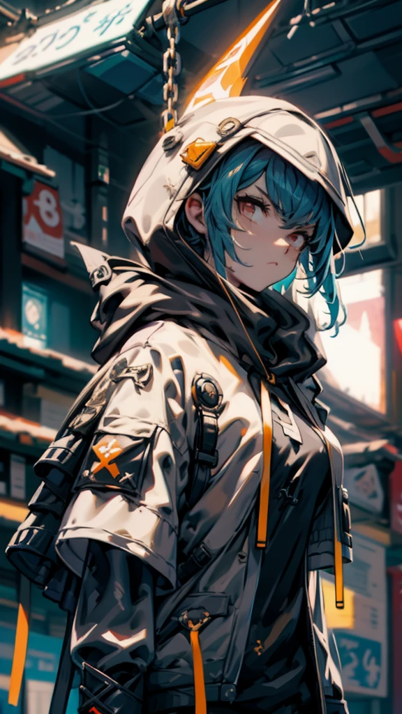 Holding a club, Alley, Condescending Gaze, builtupnecklinehoodie, look down, Glare, Swing down a club, cinematic lighting, UHD, best quality, highres, 8k