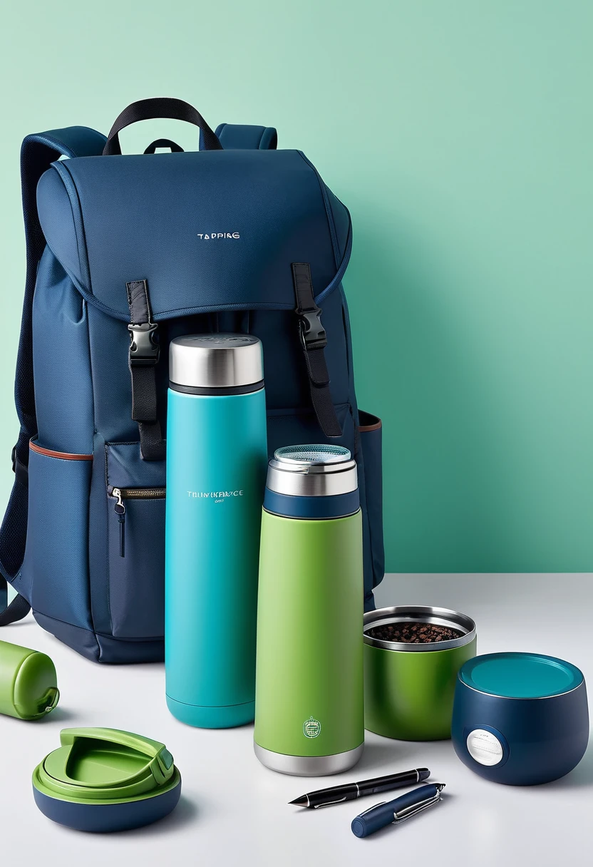 Cultural and creative design,Taiping Life Insurance Company,Grinder,Thermos Cup,notebook,pen,Backpack,blue,green,Minimalism现代设计,Technology,Simplicity,Minimalism