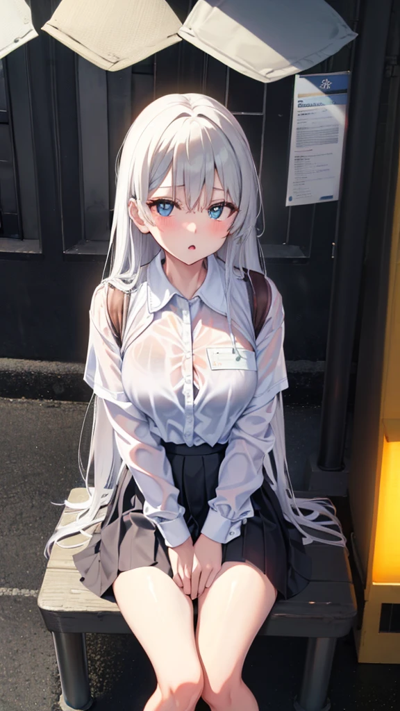 (masterpiece, best quality, highres:1.3), 1 girl, flat chest, twilight, outdoors, subway station, cinematic lighting, waterfall braid,silver hair,  bangs, hair over eyes, peach eyes, striding, camisole, miniskirt, choker, unfastened, (from below:0.8), looking front,(Nipples see through),skirt lift,cameltoe,sitting,open legs, , ((cum,sperm,semen)),(((cum on face))),((ejaculation semen)),((ejaculation cum)),(((bukkake))),glasses