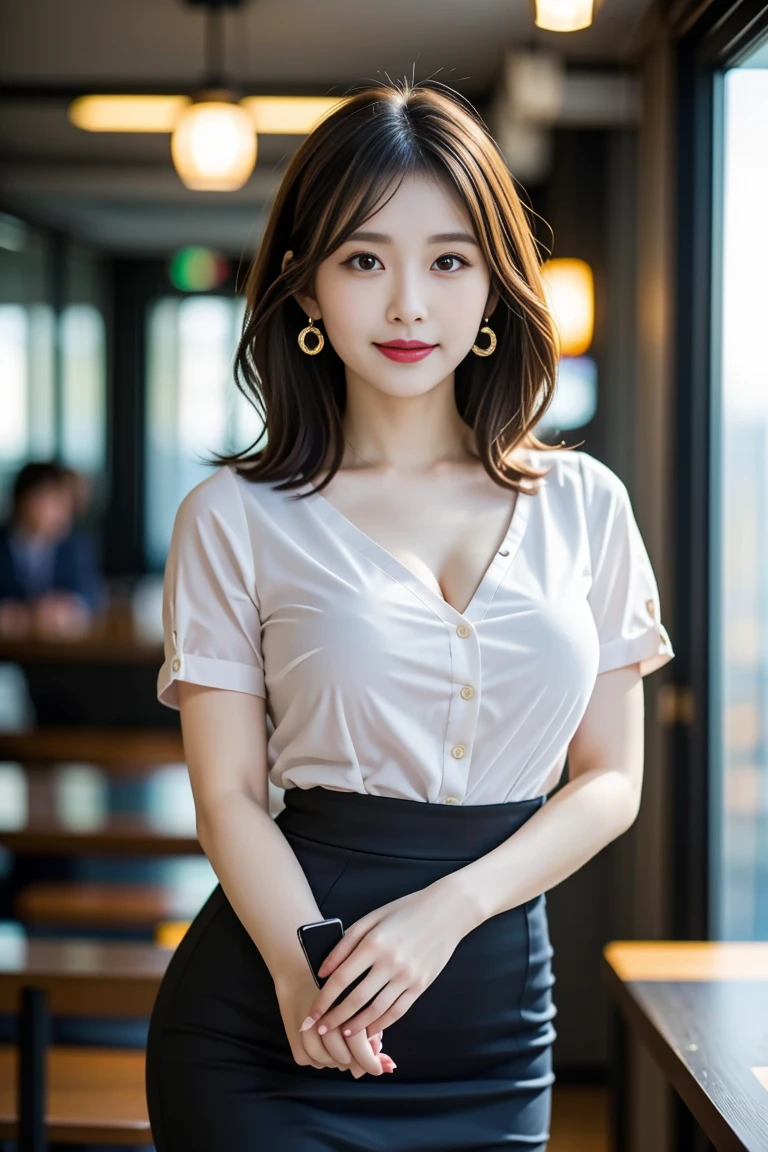 "Curvaceous Japanese office lady, 22 years old, height 163cm, business chic with
hidden curves (92-63-93 cm), ample E-cup breasts concealed under blouse, slender
63cm waist, full 93cm hips, shapely legs, clear fair skin (RGB: 255, 233, 209), oval
face with soft features, almond-shaped eyes (dark brown, RGB: 54, 38, 22) with
double eyelids, straight nose, full lips with natural pink color (RGB: 222, 165, 164) in
a professional smile, long black hair styled in an elegant French twist updo, subtle
makeup suitable for office with focus on eyes and neutral lip color, wearing a crisp
white blouse with top buttons open hinting at cleavage, form-fitting dark gray pencil
skirt accentuating hips and ending just above knees, black 3-inch heel pumps,
delicate pearl necklace and earrings, standing confidently with one hand on hip in a
modern office setting with floor-to-ceiling windows, Tokyo skyline view in background,
soft natural lighting mixed with office fluorescents, corporate portrait style with a
touch of glamour, shot with Sony A1 mirrorless camera, 85mm f/1.4 GM lens, ISO
200, 1/160 sec, 50MP resolution, focus on professional appearance with subtle
emphasis on curves--ar 2:3--q 2--s 850--v 6.0--style raw