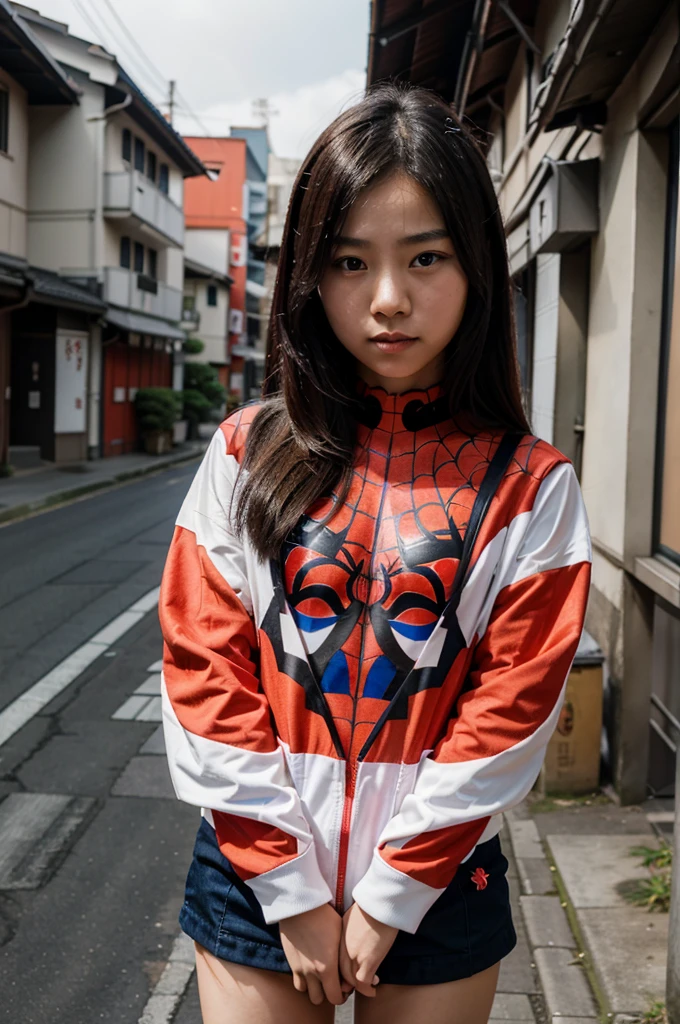 Japanese girl,17 yo,wearing a spiderman custom,4K