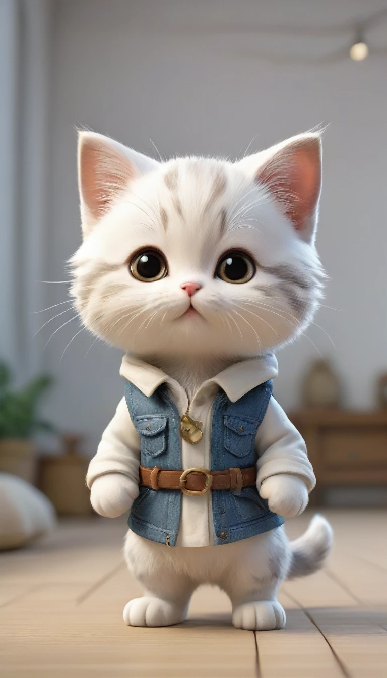 best quality,animal,Cute,no humans,kitten,standing on two legs，hands aside，Brown，Wearing sneakers, no belt