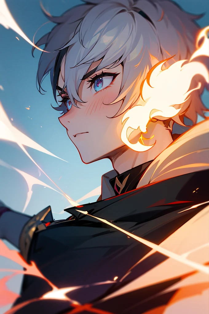 Masculine character from genshin impact from natlan and a pyro visión