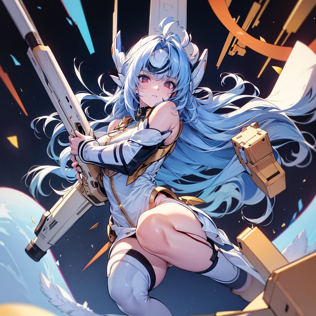 beautiful girl Hold the Gatling Gun