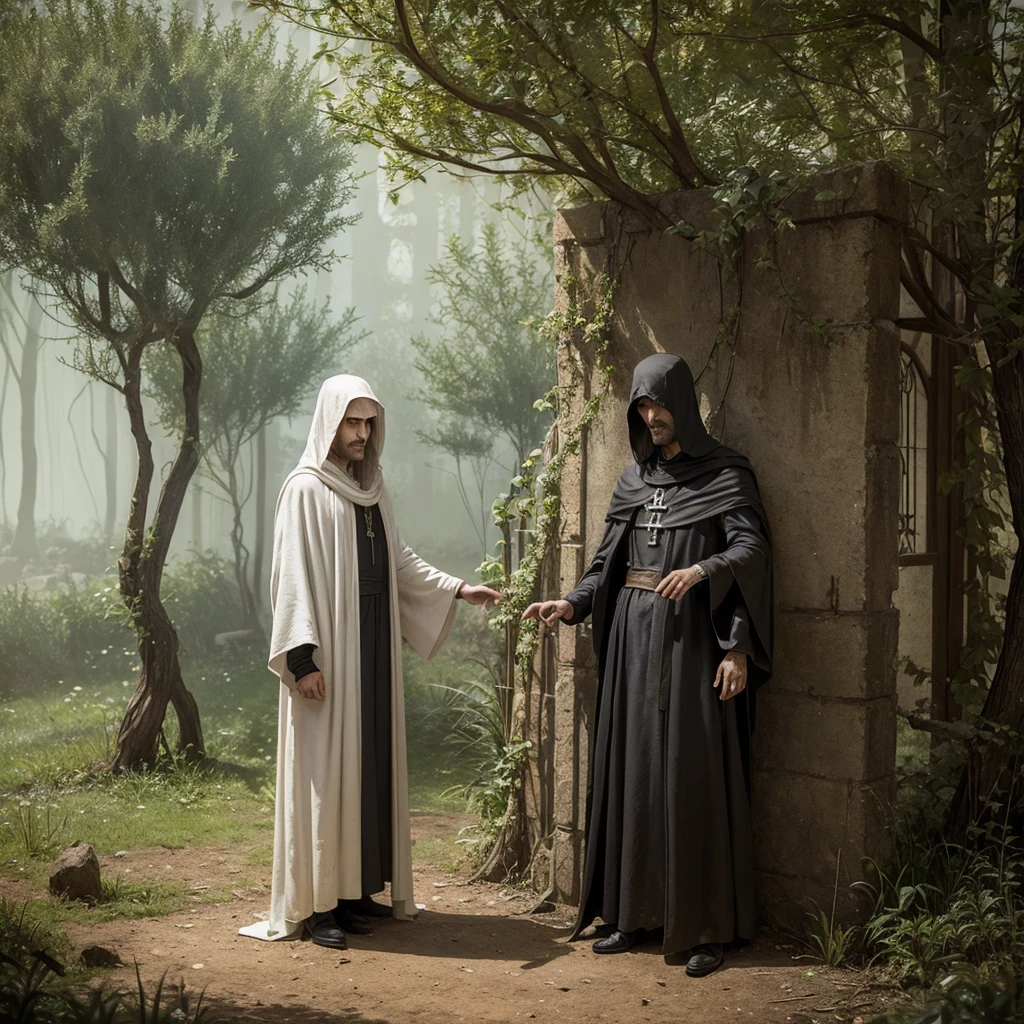 Magician dressed like a Crusader (dirty crusader's robe), we see him beside strange tree mysterious, complex, meticulous, impressionism, seb mckinnon, surrealism, post-impressionism, seb mckinnon, digital painting, detailed