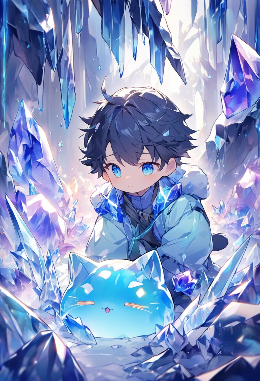 Little male cat,Boys,Has a tail,Lovely,Thin,struggle,eternal,crystal,crystal化,蓝色crystal,Blue slime,脚变成crystal,手变成crystal,crystal蔓延脚,crystal脚,crystal手,illumination,freeze,freeze,脚被freeze,charming,Boys们 ,蓝色crystal脚,Wear tights,plastic,Full body portrait,Smooth,full-body tights,Thin,Blue gel coat,全身变成crystal,crystal手臂,crystal腿,crystal躯干,crystal人,Frozen