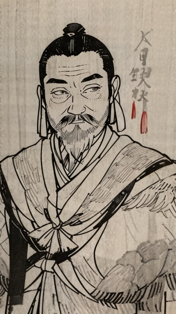 (((whole body))),((Monochrome)),(((Ink Painting))),Oriental、Young man in ancient Chinese costume、(ancient chinese hairstyle male)、As seen in the Romance of the Three Kingdoms々military commander、Highest quality、masterpiece、Ultra-high resolution、(Realistic:1.4)、Game Poster、Crisp and beautiful image quality、beard、Embroidered cloth wrapped around a topknot、whole body ,(Skin of color, ),(beard):1.2), (Very detailed, bloom:1.5), (Highest quality, Concept Art, 4K), (analog:1.2), (high sharpness), (Detailed pupil:1.1), Detailed face and eyes, masterpiece, Highest quality, (Very detailed photos:1.1), 8k, (Dynamic Short Hair), (PurerosFace_v1:0.2), [:(Detailed face:1.2):0.2], sharp, Shadow, 