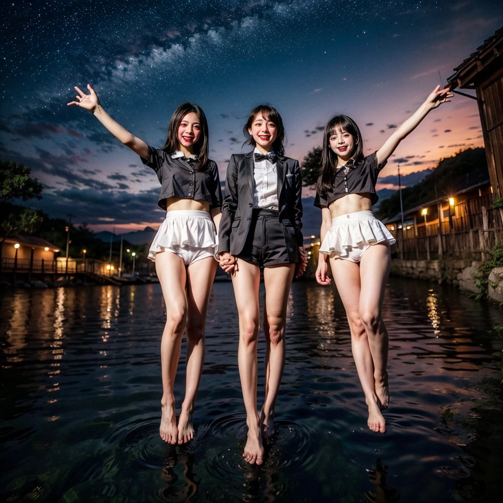  Masterpiece of ProfessionalPhoto ((ExtremelyDetailed (12 PICHIPICHI KAWAII Girls Floating in The Air in a row:1.37) in WHITE at Dusk Enoshima Beach)), {(Standing Full Body:1.2)|(from below:1.2)|Detailed KAWAII face}, Different types of hair colors, {(skinny(school swimwear))|(SchoolUniform)with Skinny AthleticShorts}, {(Corrected Childish hand)|Hidden hand|Different types of breasts|(Clearly Visible the shape of Butt)}, Joyful Expressions LifeLike Rendering, Detailed clothing texture, PerfectLighting, (Dazzling Horizon Visible through ThighGap), (Starry IridescentParticles:1.22) ColorfulClouds