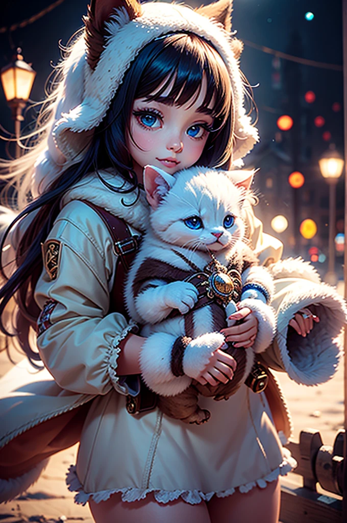 cutest AND softest creature in the world| large doll like eyes| supernatural and otherworldly| highly detailed vibrant fur| magical glowing trails| light dust| aesthetic| cinematic lighting| bokeh effect| mdjrny-v4 style