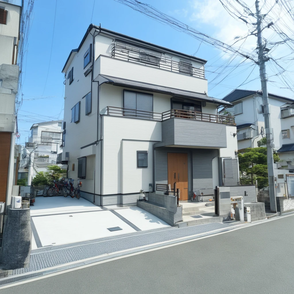 masterpiece, best quality, ultra-detailed, illustration,
jyutaku, japan, scenery, outdoors, sky, power lines, building, road, window, street, utility pole, bicycle, ground vehicle, blue sky, day, house, fence, city, motor vehicle, lamppost, cityscape, realistic, photo background, photo (medium)