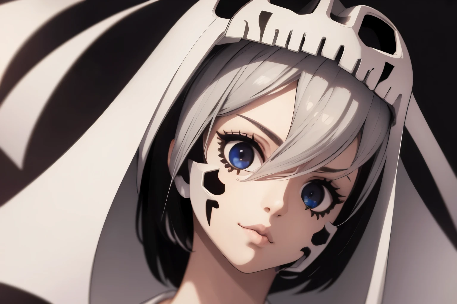 high resolution,high quality,Perfect body,Full face,(Girl wearing a skull mask),White kimono