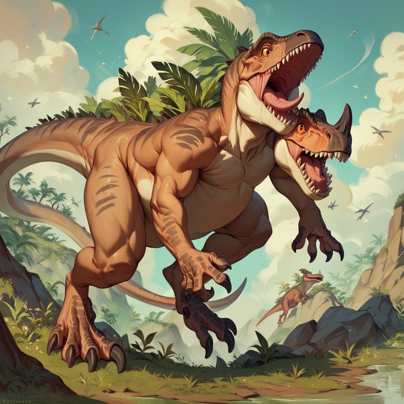 create a picture of a 9 with his dinosaur friend
