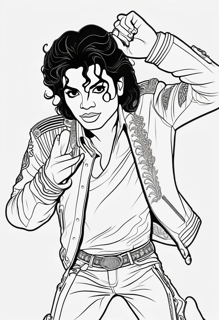 Line drawing, Pixar style, coloring page,michael jackson inspired  ColoringBookAF,blank white background,ColoringBookRedmond-ColoringBook