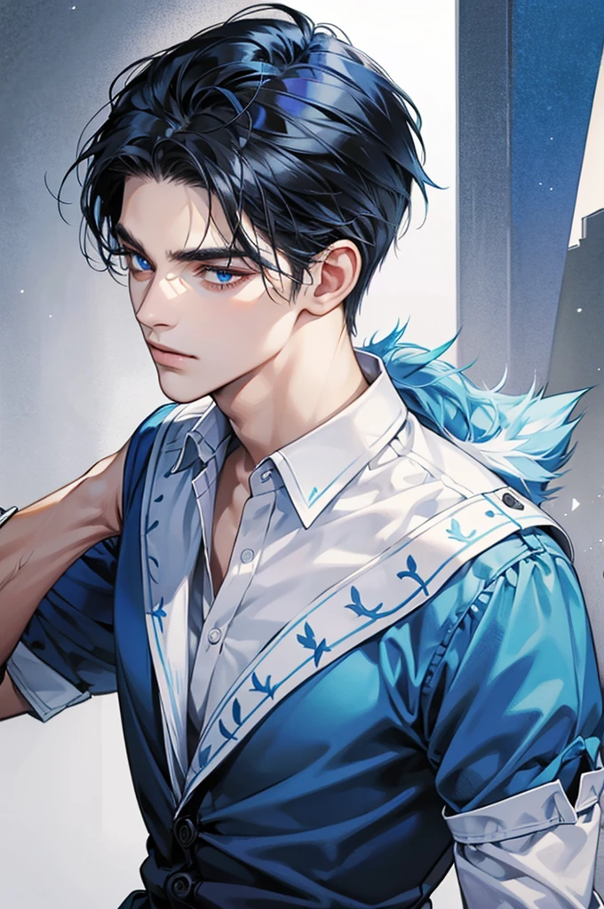 Man with blue-black hair and dark blue eyes