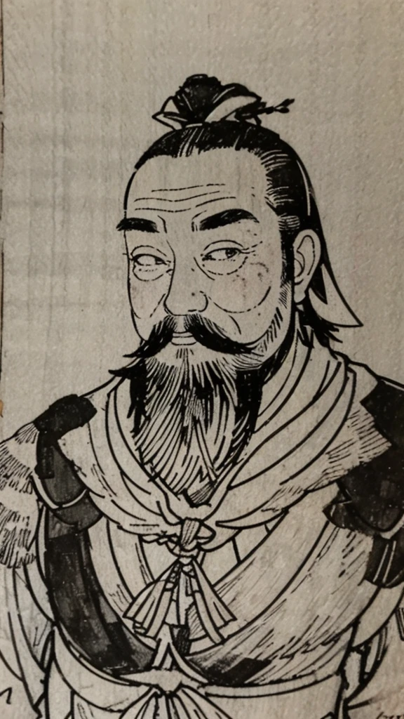 (((whole body))),((Monochrome)),(((Ink Painting))),Oriental、Men in ancient Chinese costumes、(ancient chinese hairstyle male)、As seen in the Romance of the Three Kingdoms々military commander、Highest quality、masterpiece、Ultra-high resolution、(Realistic:1.4)、Game Poster、Crisp and beautiful image quality、beard、Embroidered cloth wrapped around a bun、whole body ,(Skin of color, ),(beard):1.2), (Very detailed, bloom:1.5), (Highest quality, Concept Art, 4K), (analog:1.2), (high sharpness), (Detailed pupil:1.1), Detailed face and eyes, masterpiece, Highest quality, (Very detailed photos:1.1), 8k, (Dynamic Short Hair), (PurerosFace_v1:0.2), [:(Detailed face:1.2):0.2], sharp, Shadow, 